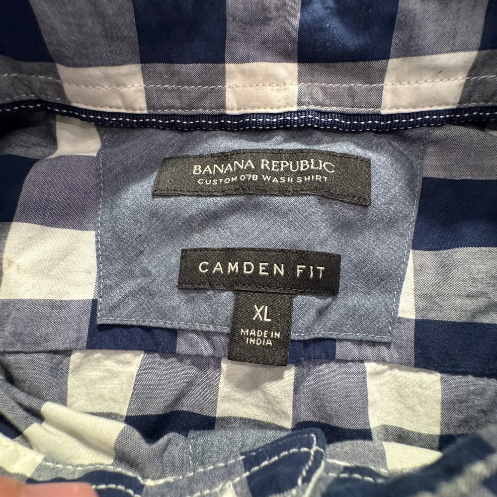Banana Republic Shirt Mens XL Blue Cotton Camden Fit Gingham Plaid Casual Preppy